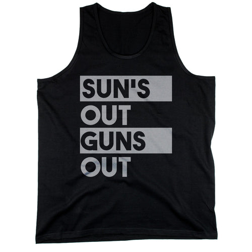 Sun's Out Guns Out Men's Black Tanktop Workout Tank Summer Beach Wear