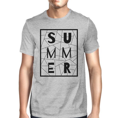 Summer Geometric Lettering Mens Grey Tshirt Cotton Trendy Design