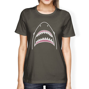 Shark Womens Dark Grey Short Sleeve Tee Shirt Ring Spun Cotton Tee