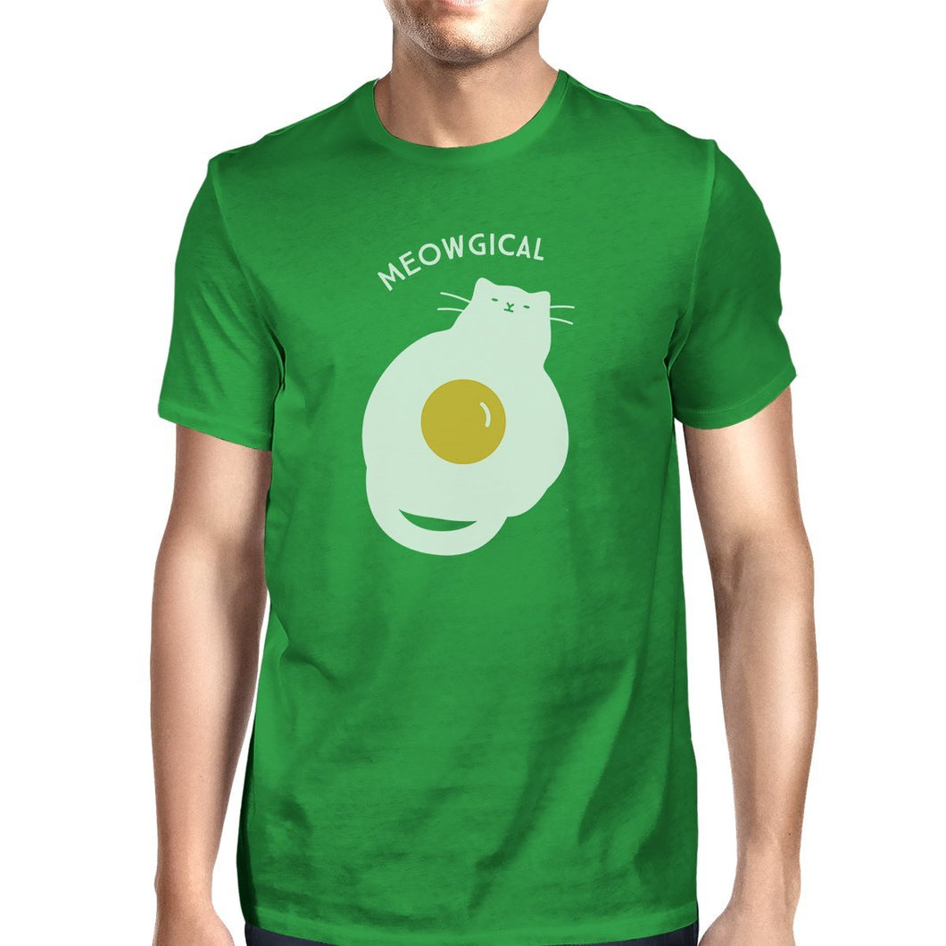 Meowgical Cat And Fried Egg Mens Green Shirt