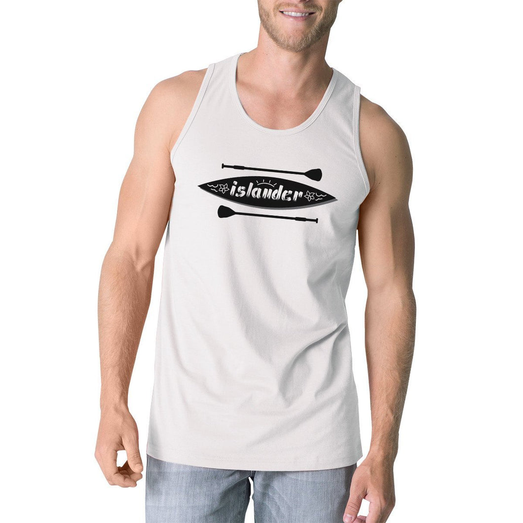 Islander Paddle Board Design Mens White Dropped Arm Hole Tank Top